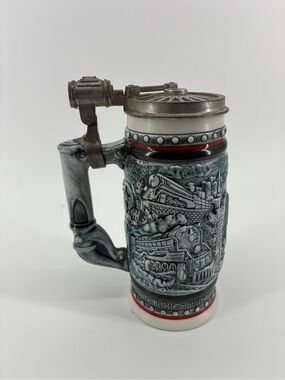 Vintage 1983 Avon Ceramic Handcrafted Beer Stein Trains Locomotives